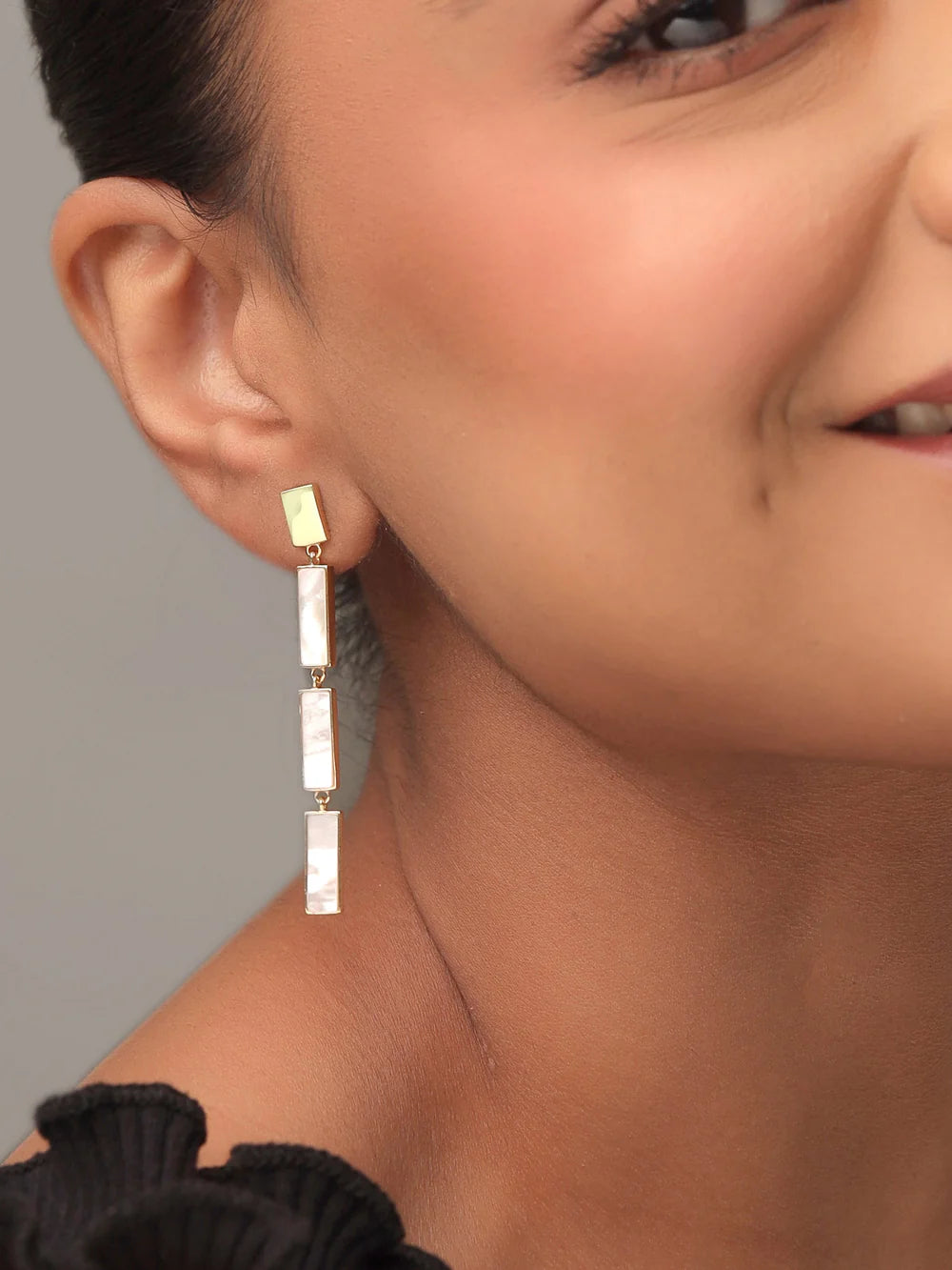 Syra Collection 24k Gold Brick Pattern Mother of Pearl Earrings 925 Sterling Silver For Women