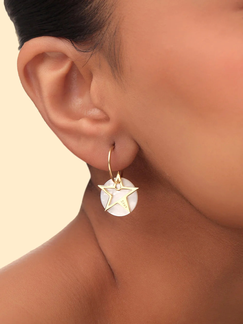 Syra 24k Gold Star Mother of Pearl Hoop Earrings For Women