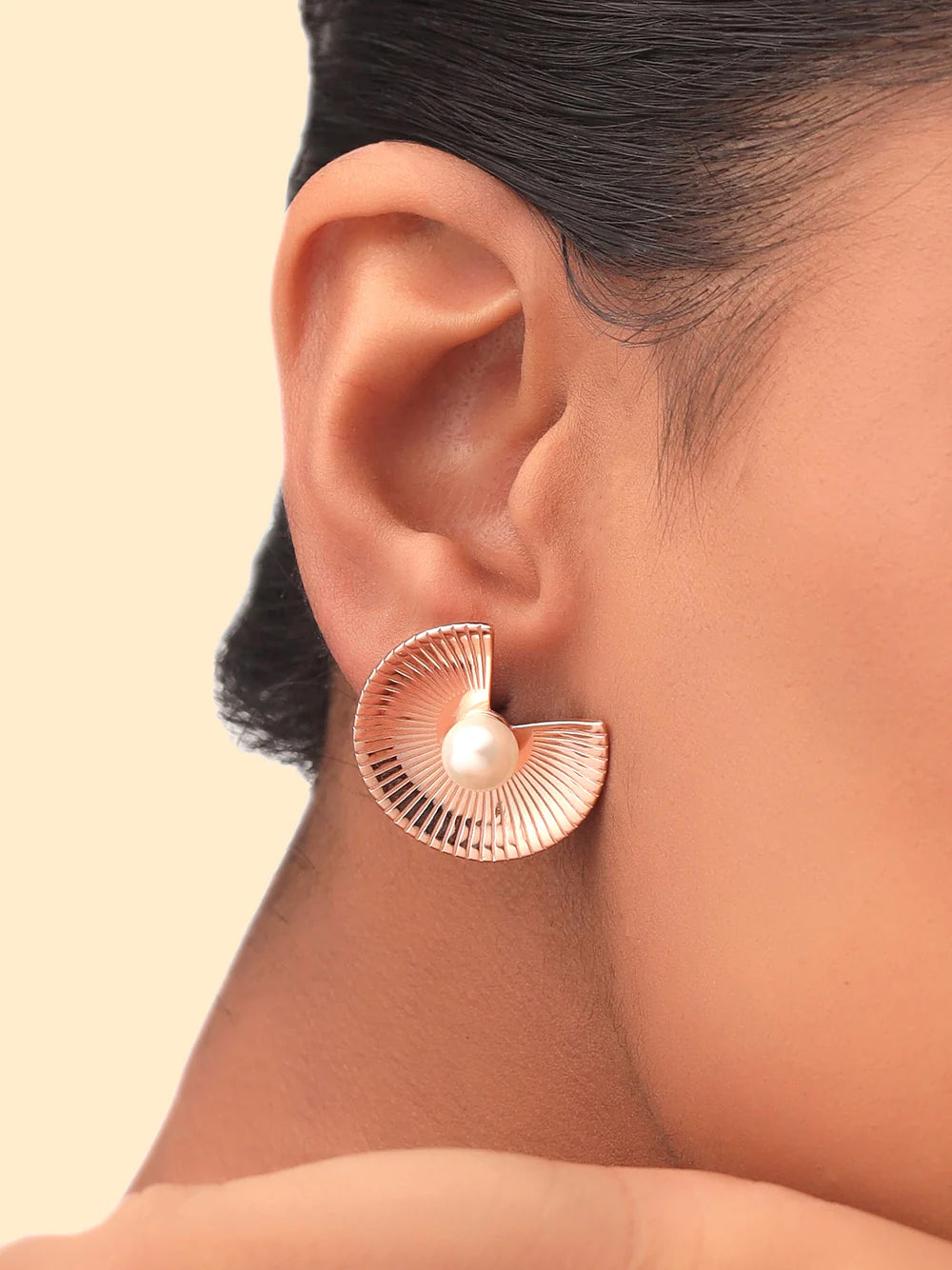 Rose Gold Abstract Pearl Syra 925 Sterling Silver Stud Earrings For Women