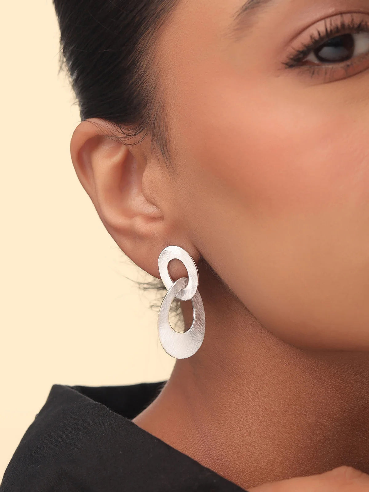 Silver Rhodium Entwined Syra 925 Sterling Silver Oval Ring Earrings For Women