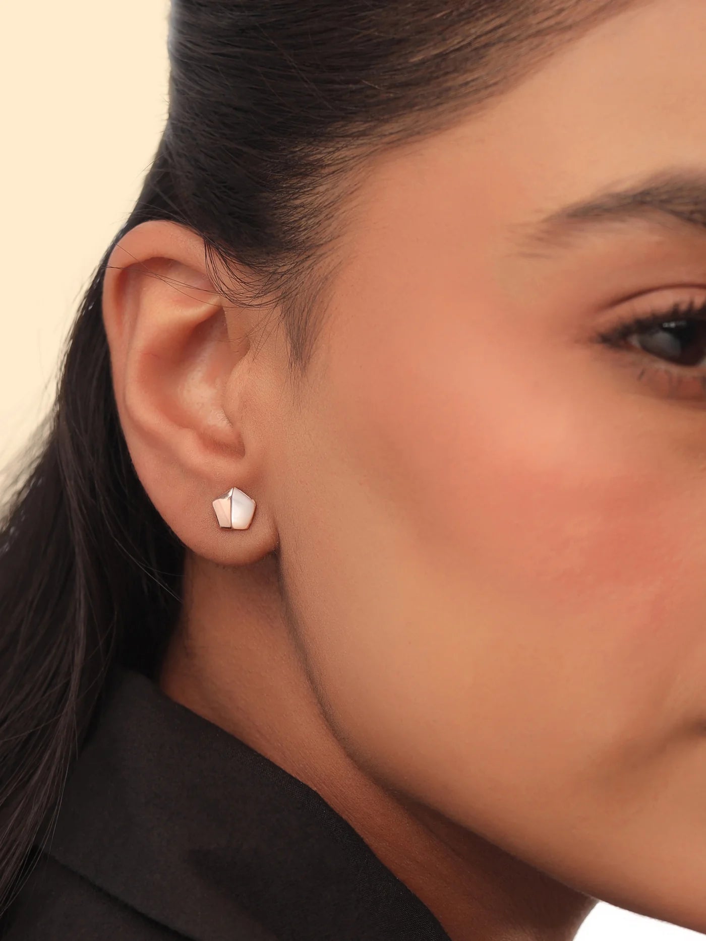 SYRA ROSE GOLD PENTAGON MOTHER OF PEARL 925 STERLING SILVER STUD EARRINGS FOR WOMEN
