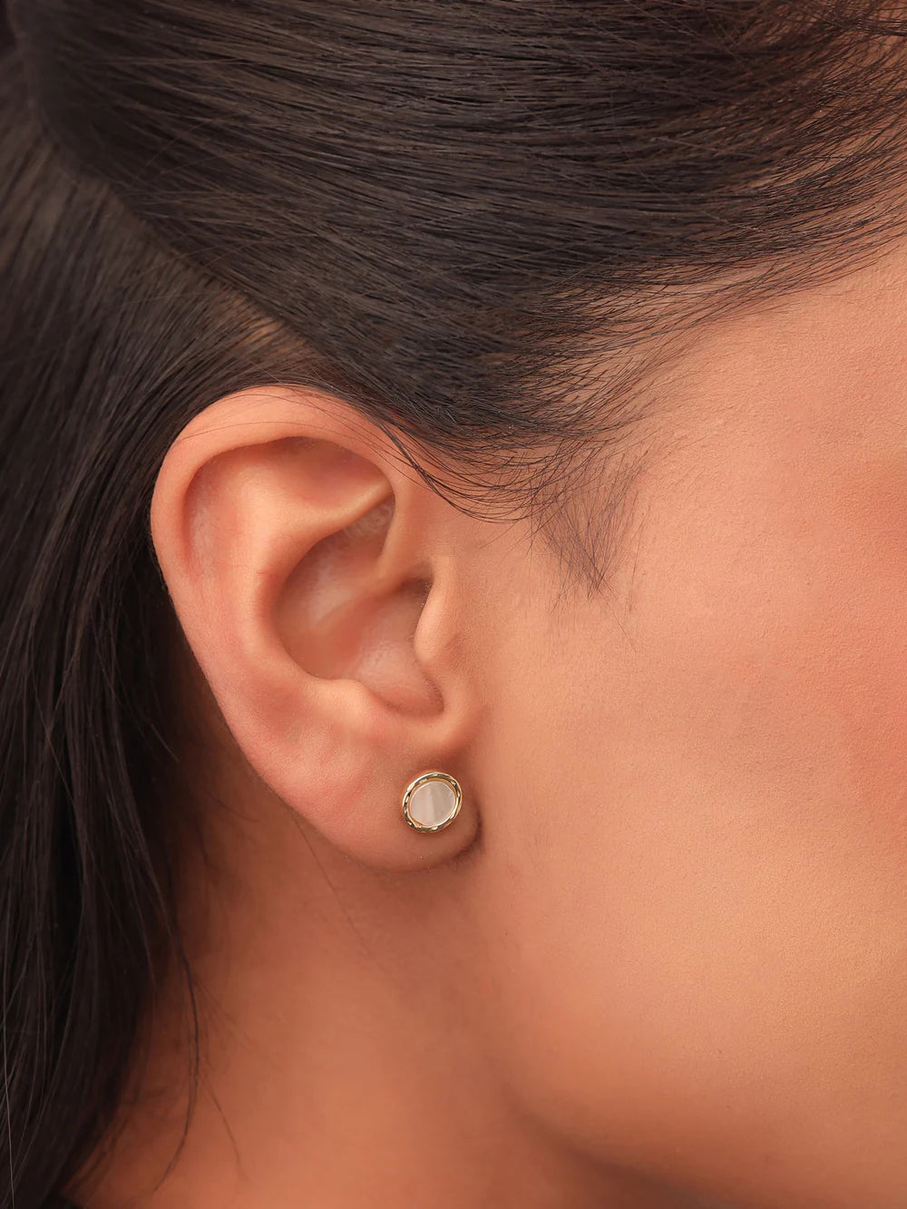 Syra 24k Gold Round Mother of Pearl 925 Sterling Silver Stud Earrings For Women