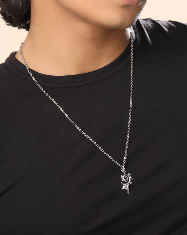 Modern Dragon Flame Pendant Sterling Silver Jewellery For Men