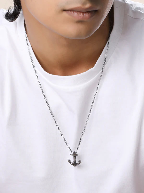Anchor Silver Black Rhodium 925 Sterling Silver Pendant For Men
