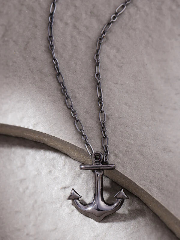Anchor Silver Black Rhodium 925 Sterling Silver Pendant For Men