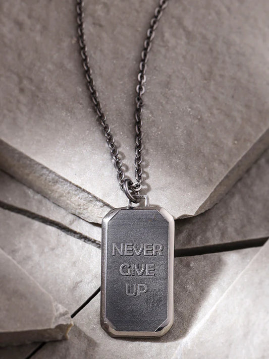 Never Give Up Shield Pendant 925 Sterling Silver Pendant For Men