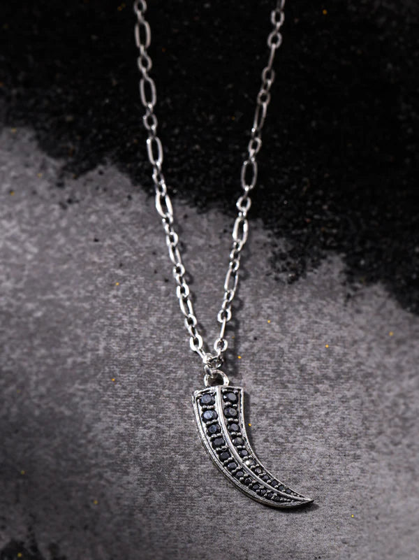 Tiger Claw with Black Moissanite 925 Sterling Silver Pendant For Men