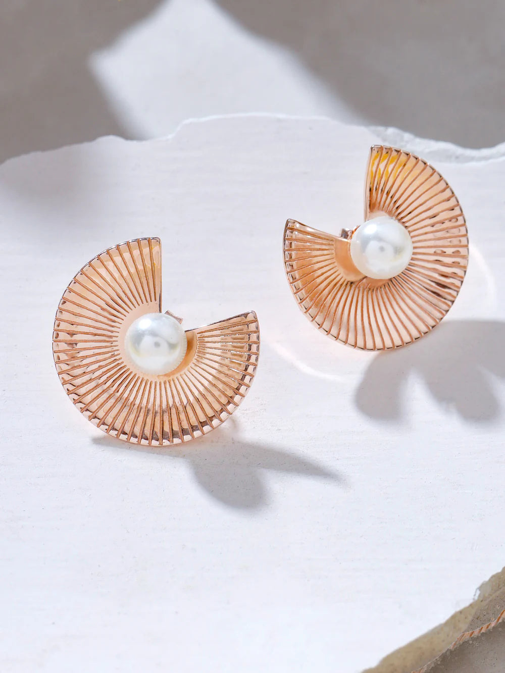 Rose Gold Abstract Pearl Syra 925 Sterling Silver Stud Earrings For Women