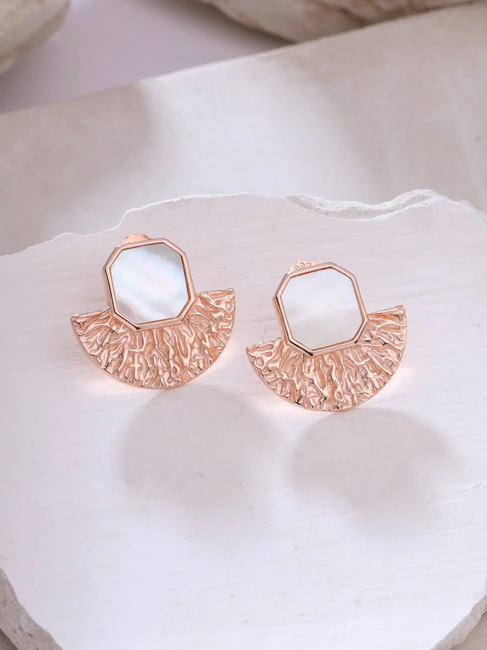 Syra Collection 24k Gold Textured Stud Earrings 925 Sterling Silver For Women