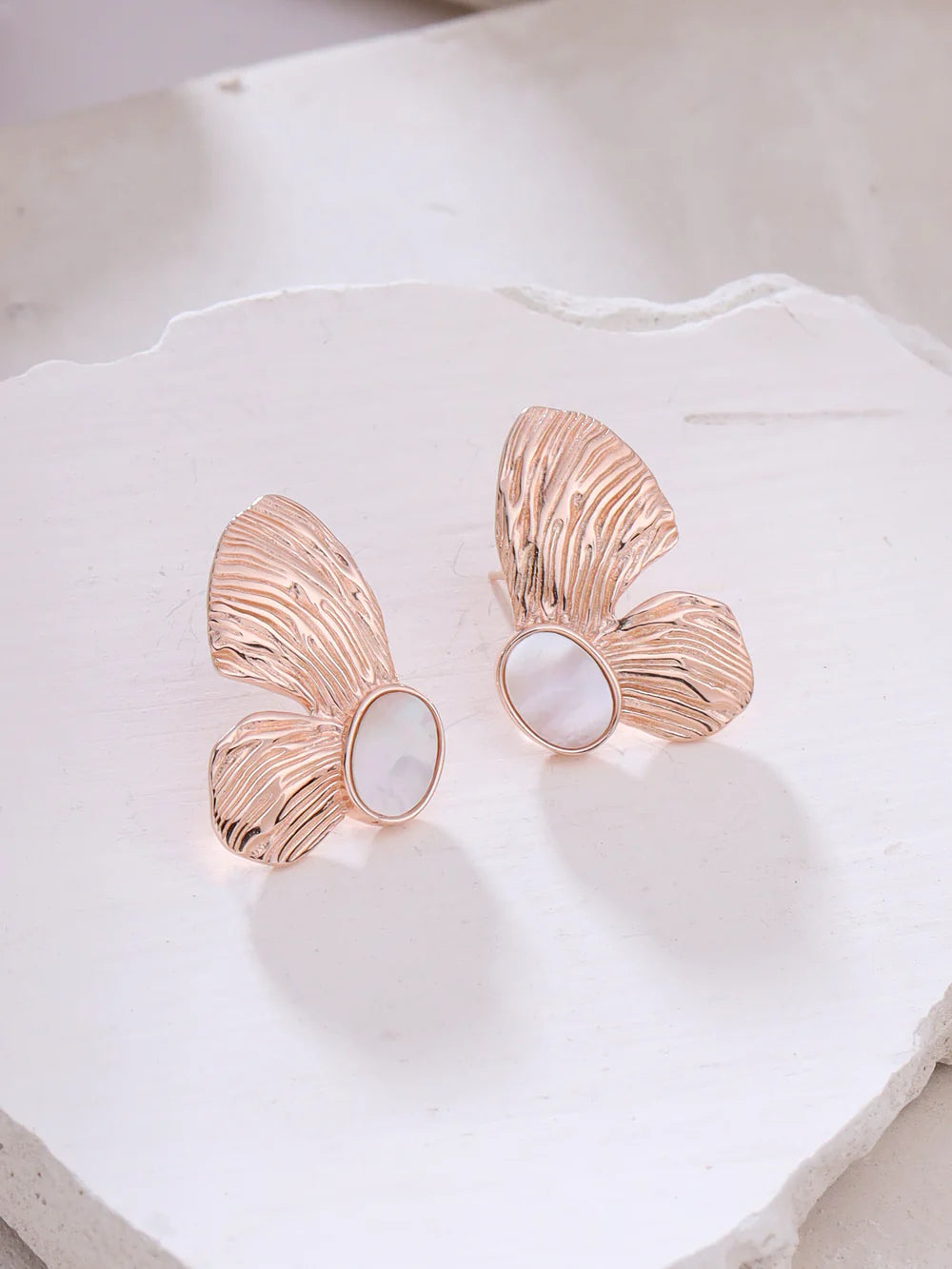 Syra Rose Gold Butterfly Mother of Pearl Earrings For Women