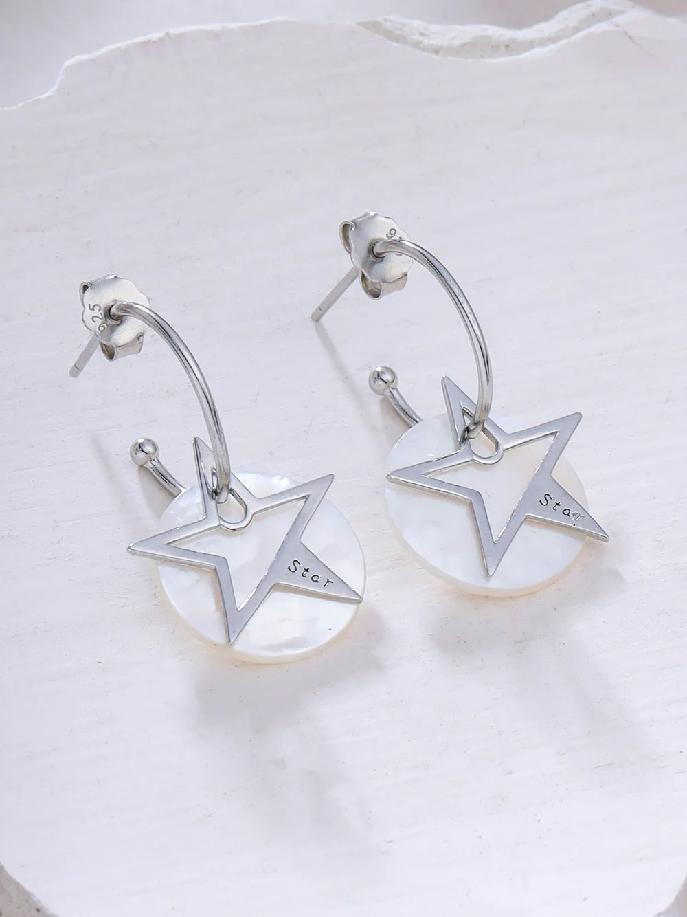 Syra 24k Gold Star Mother of Pearl Hoop Earrings For Women