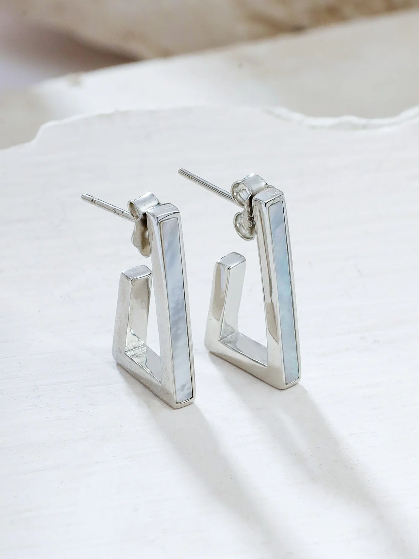 SYRA MOTHER OF PEARL 925 STERLING SILVER HOOP EARRINGS FOR WOMEN