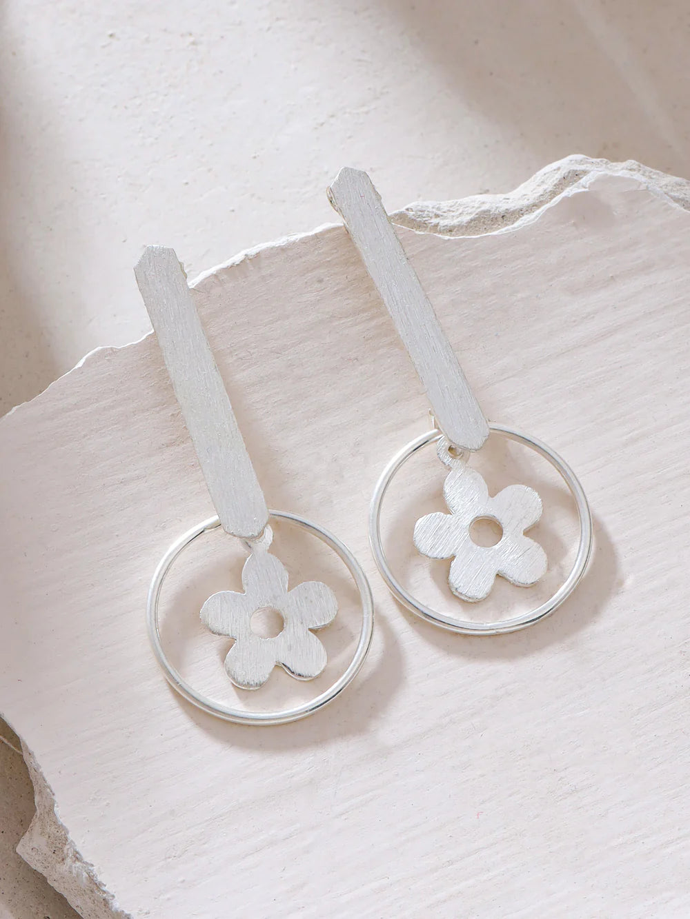 Syra Geometric Floral Scratch-Finish Design 925 Sterling Silver Bugadi Earrings For Women