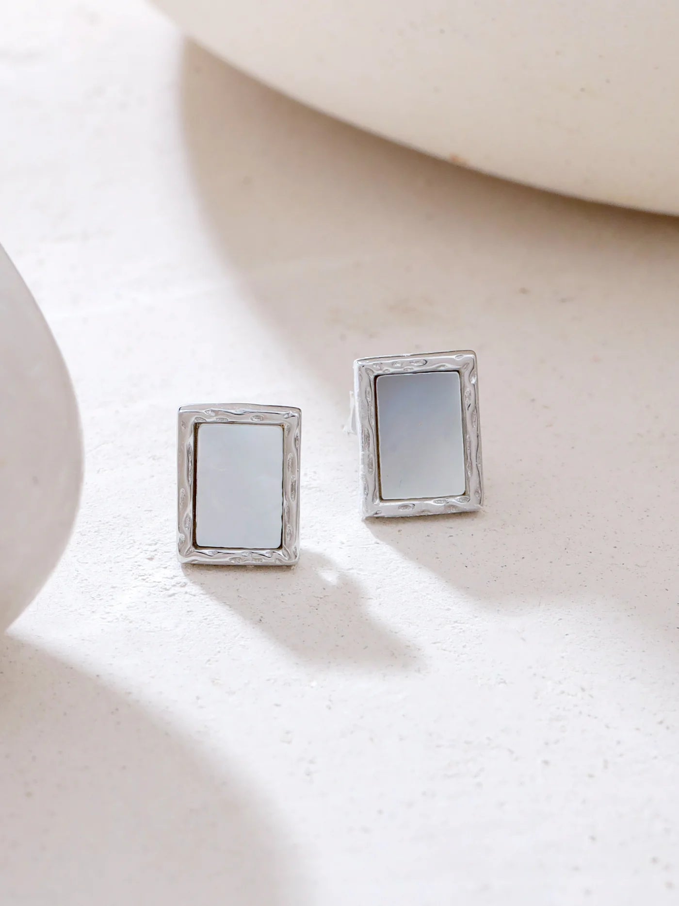 GEOMETRIC MOTHER OF PEARL SYRA ROSE GOLD 925 STERLING SILVER STUD EARRINGS FOR WOMEN