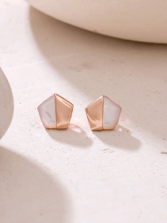 SYRA ROSE GOLD PENTAGON MOTHER OF PEARL 925 STERLING SILVER STUD EARRINGS FOR WOMEN