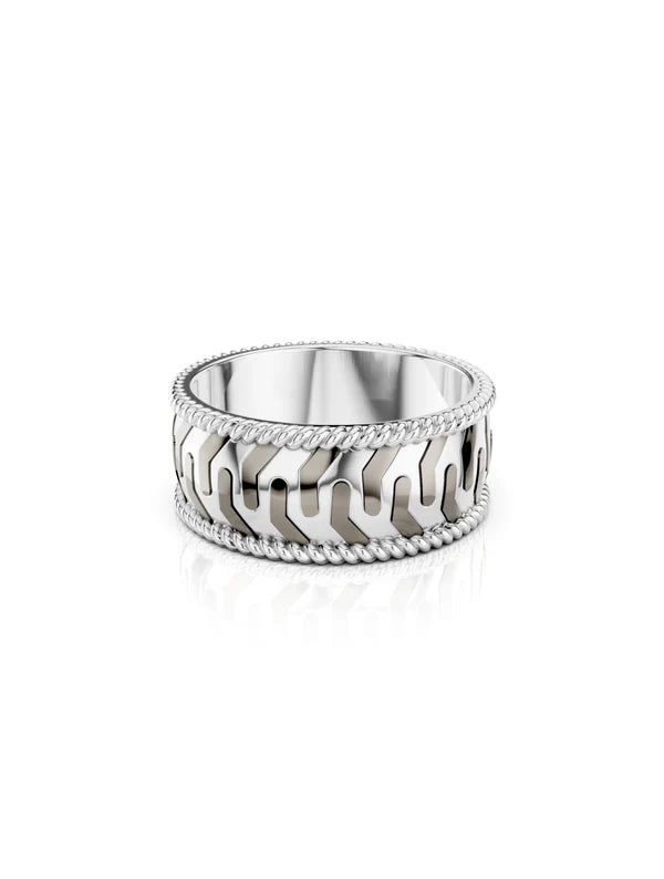 Moissanite Bold Engraved Oxidized Finish 925 Sterling Silver Ring For Men