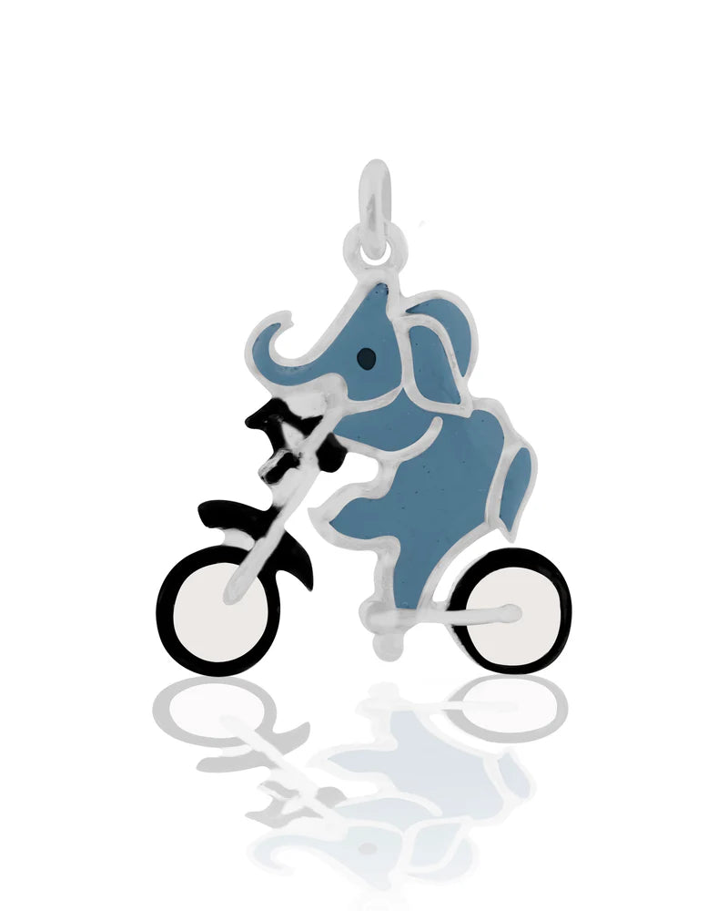 Elephant and Bicycle 925 Sterling Silver Pendant For Kids