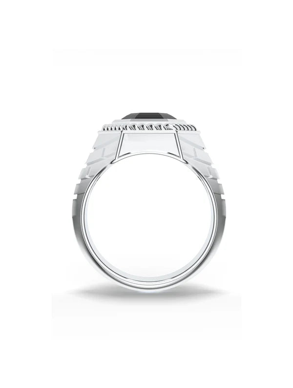 Black Onyx Geometric Ring – Sleek Oxidized Design