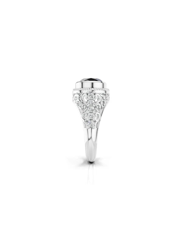 Geometric Filigree Black Onyx and Moissanite Silver Ring Oxidized 925 Sterling Silver Ring For Men