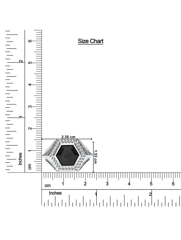 Black Onyx Geometric Ring – Sleek Oxidized Design