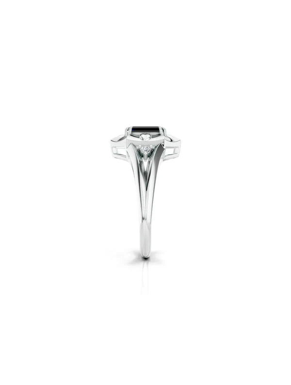 Geometric Black Onyx and Moissanite Oxidized Finish 925 Sterling Silver Ring For Men