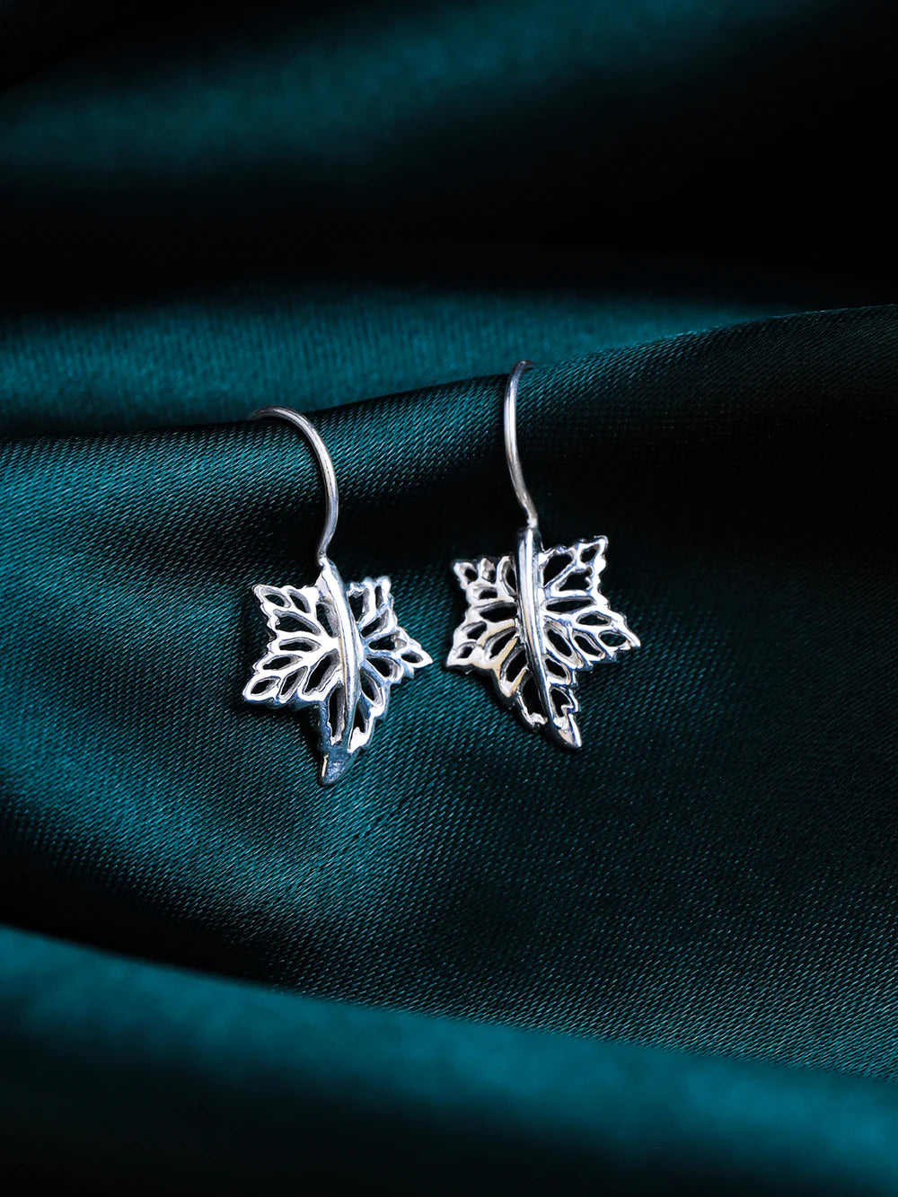 Rhodium Leaves Jai Design Lumina Collection Earring 925 Sterling Silver Earrings For Women