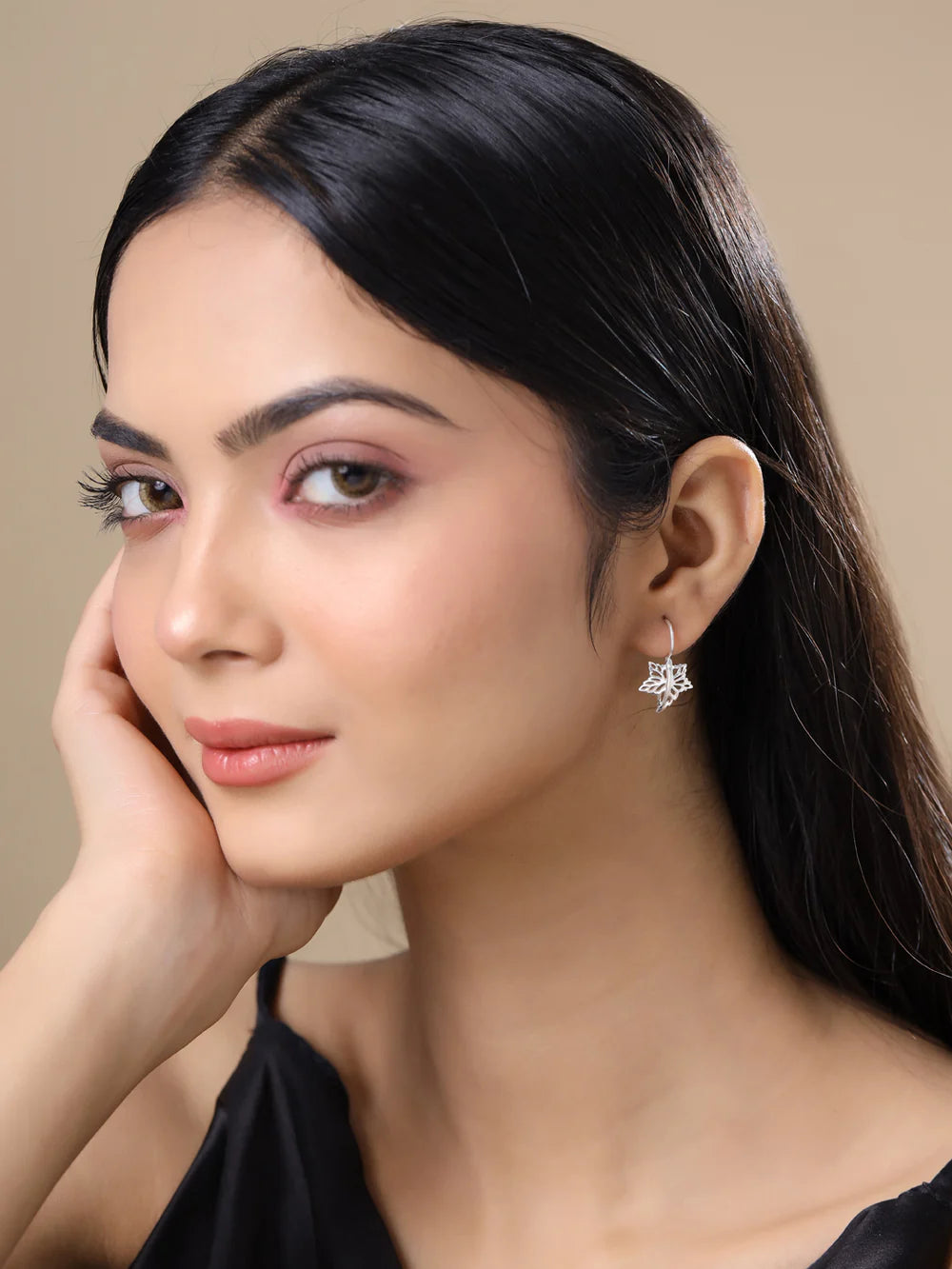 Rhodium Leaves Jai Design Lumina Collection Earring 925 Sterling Silver Earrings For Women