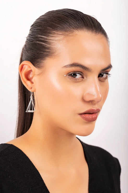 Rhodium Pyramid Design Lumina Collection Earing 925 Sterling Silver Earrings For Women