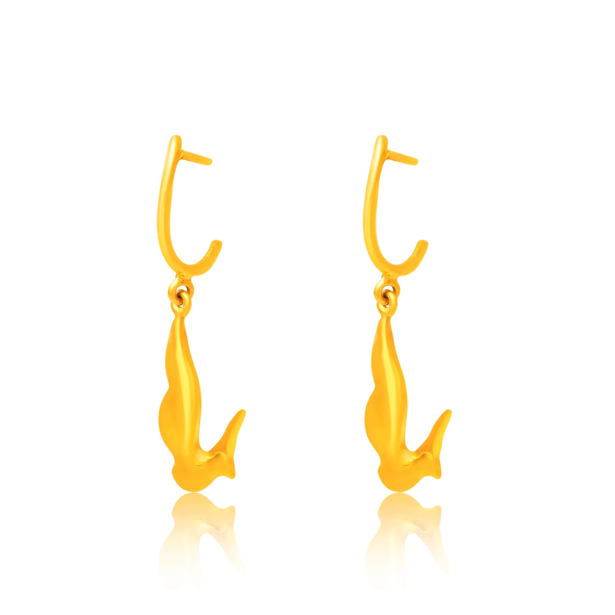 24K Golden Dove 925 Sterling Silver Earrings Danglers For Women