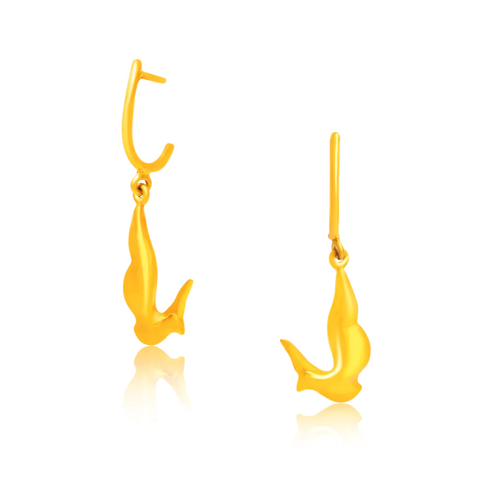 24K Golden Dove 925 Sterling Silver Earrings Danglers For Women