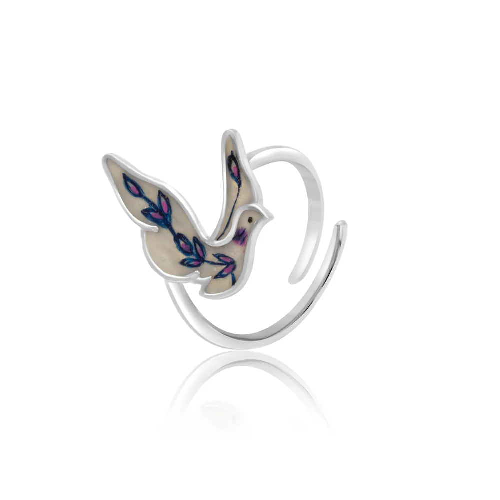 Rhodium Purple Feather 925 Sterling Silver Ring For Women