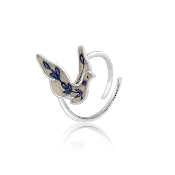 Rhodium Purple Feather 925 Sterling Silver Ring For Women