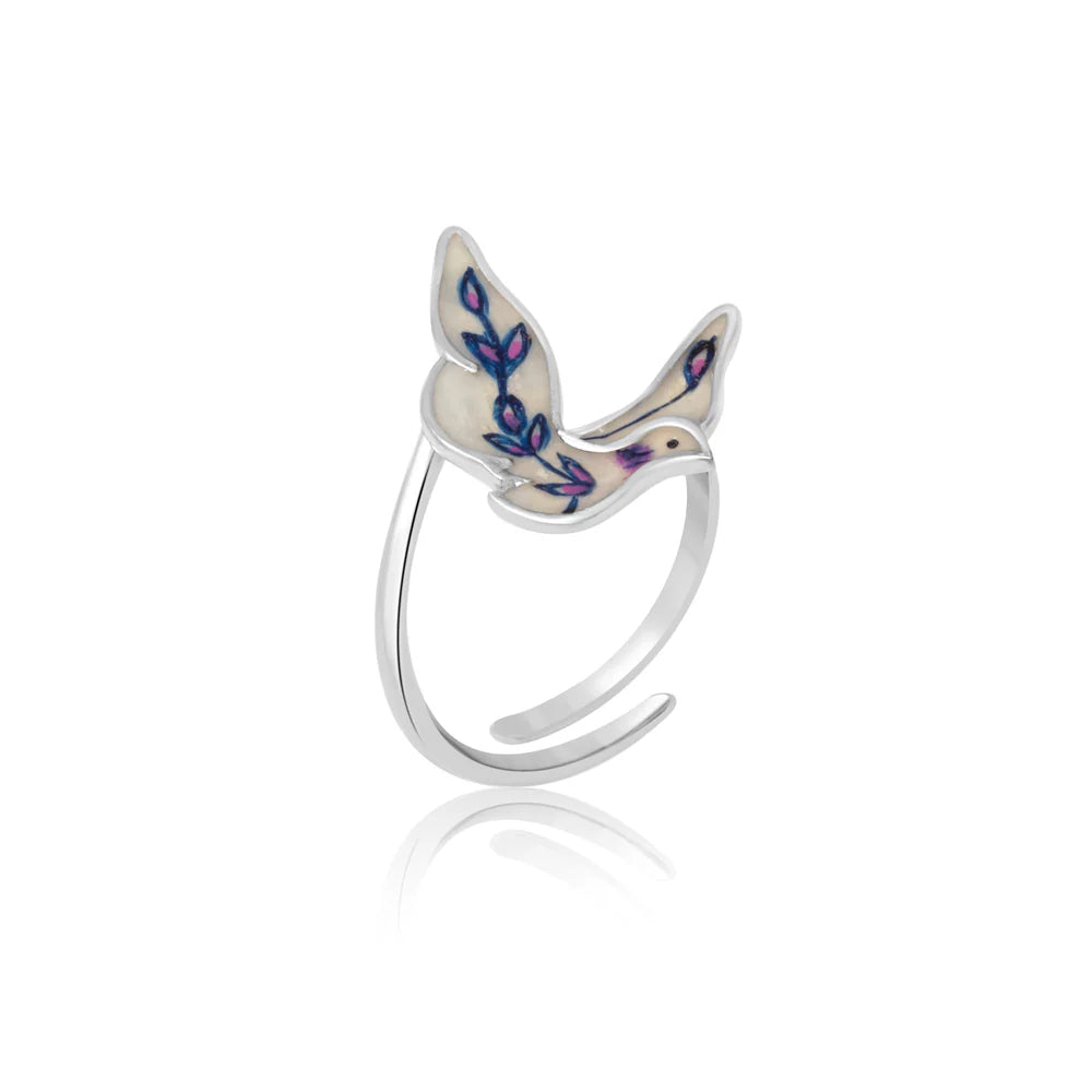 Rhodium Purple Feather 925 Sterling Silver Ring For Women