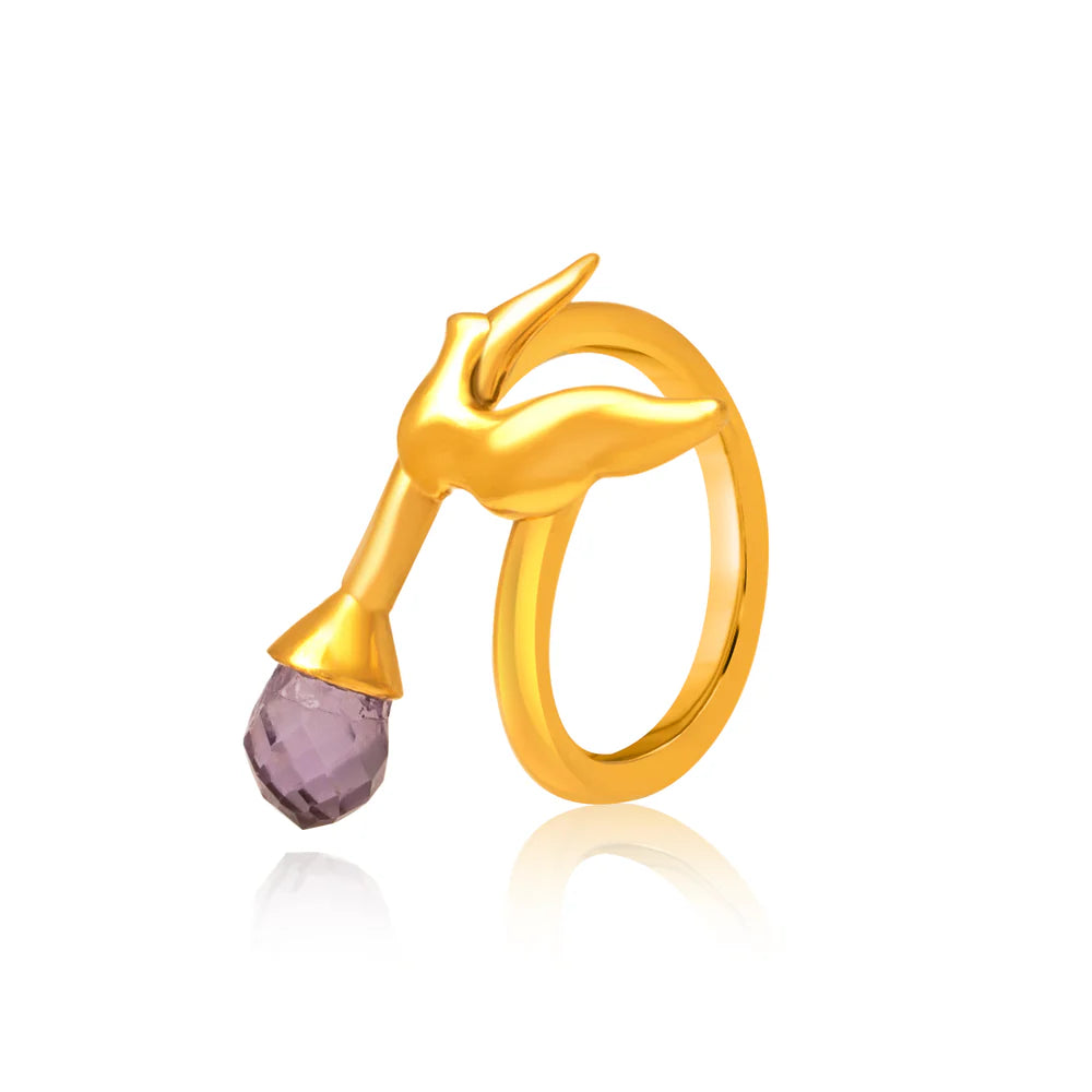 24K Gold-Plated Peace Ribbon 925 Sterling Silver Ring For Women