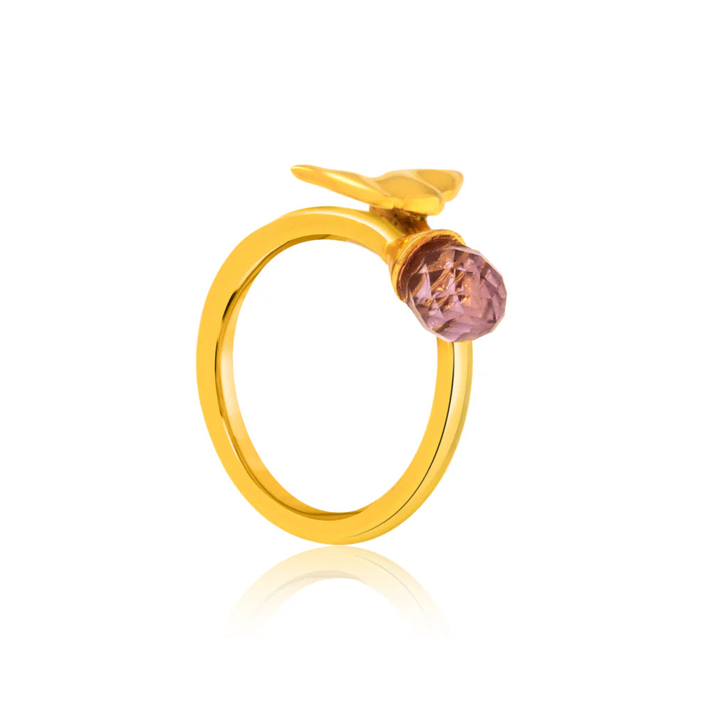 24K Gold-Plated Peace Ribbon 925 Sterling Silver Ring For Women