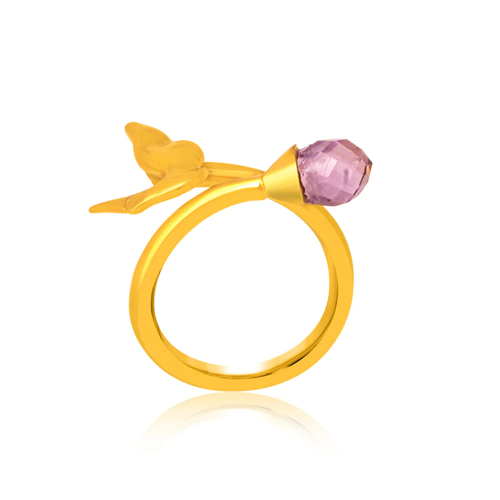 24K Gold-Plated Peace Ribbon 925 Sterling Silver Ring For Women