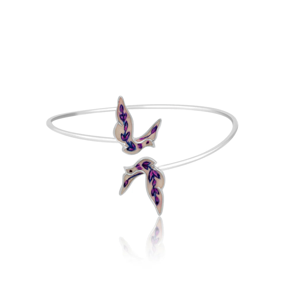 Purple Feather 925 Sterling Silver Bracelet in Real Rhodium For Women