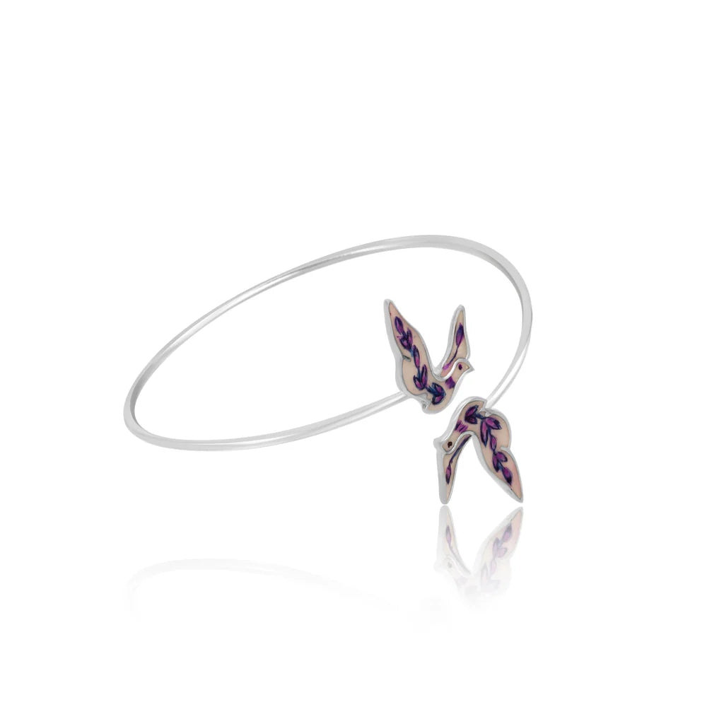 Purple Feather 925 Sterling Silver Bracelet in Real Rhodium For Women