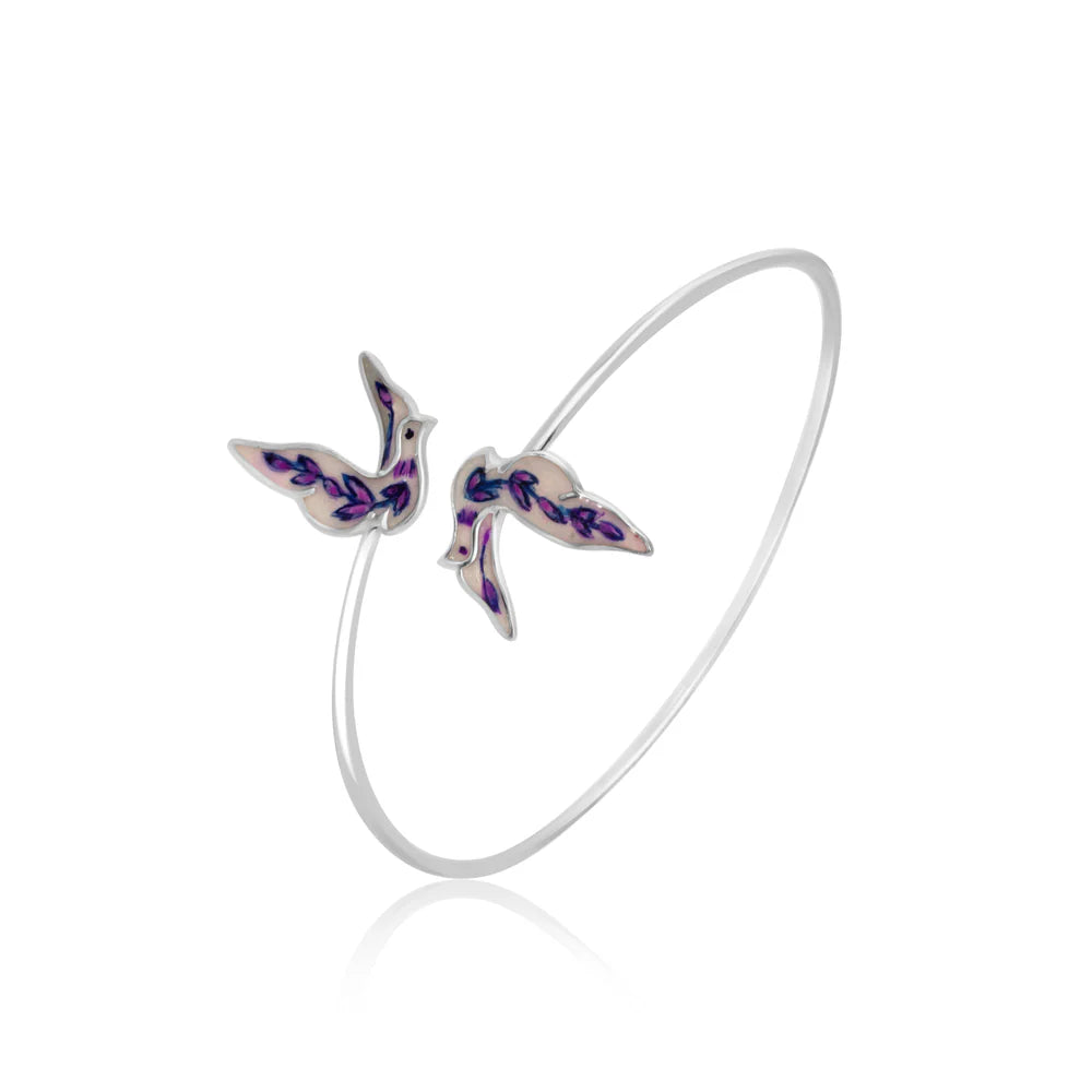 Purple Feather 925 Sterling Silver Bracelet in Real Rhodium For Women