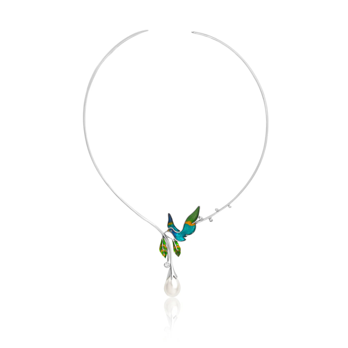 Teal Love 925 Sterling Silver Necklace in Real Rhodium For Women