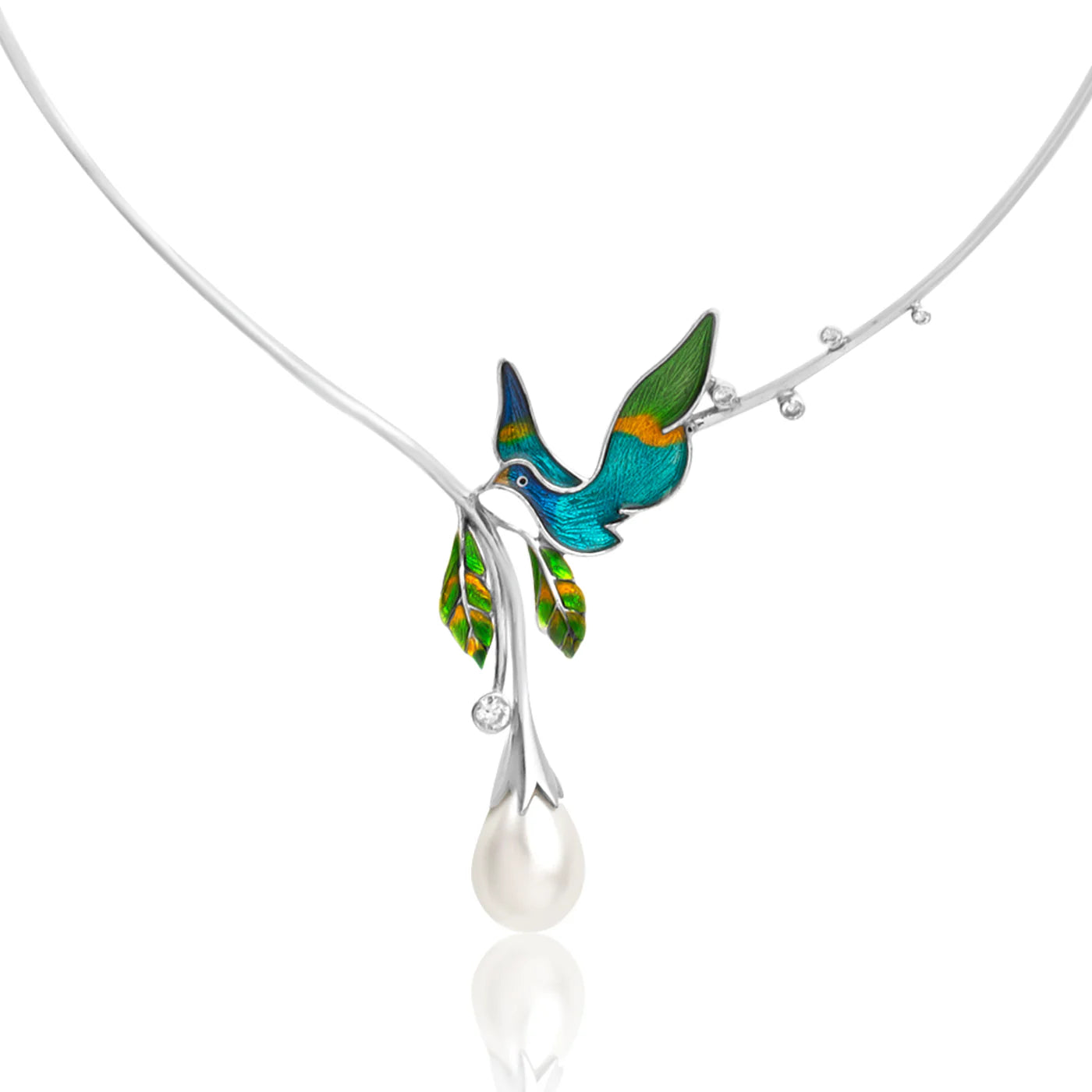 Teal Love 925 Sterling Silver Necklace in Real Rhodium For Women