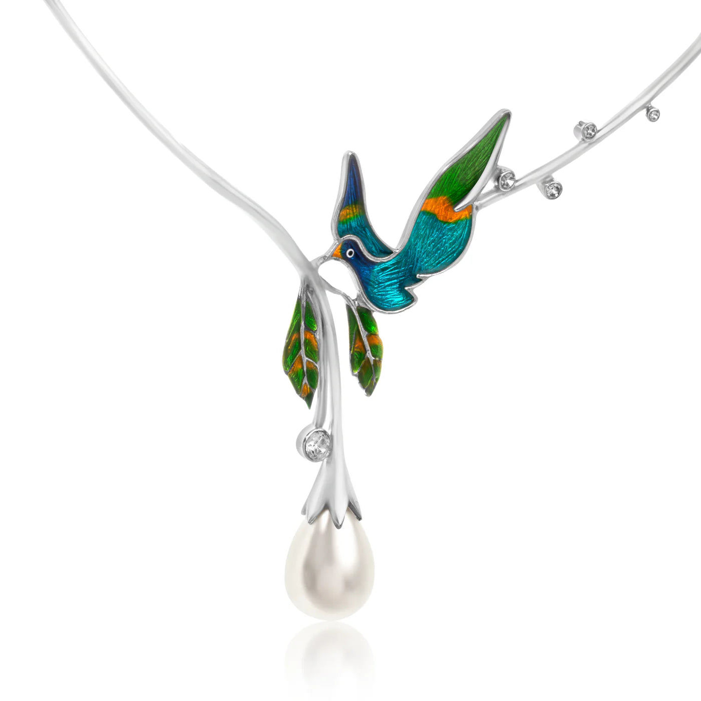 Teal Love 925 Sterling Silver Necklace in Real Rhodium For Women