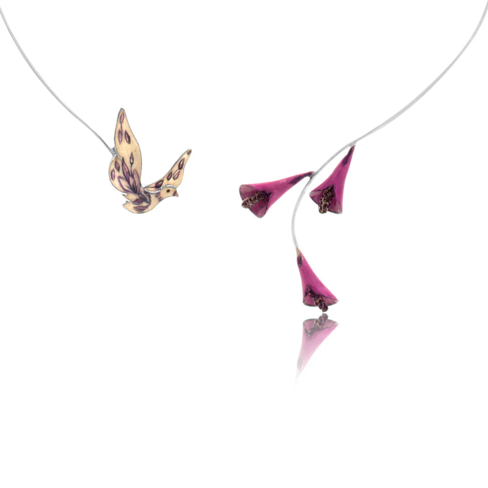 Pearl Purple Floral Feather 925 Sterling Silver Necklace in Real Rhodium For Women