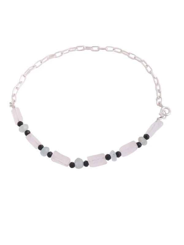 Beads Quartz Initial Adorned 925 Sterling Silver Anklet For Women
