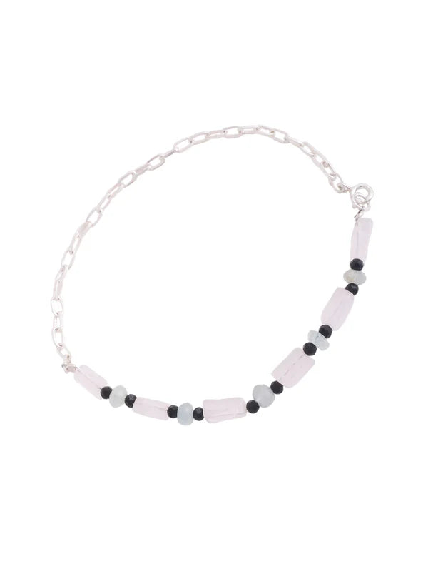 Beads Quartz Initial Adorned 925 Sterling Silver Anklet For Women