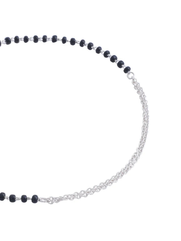 Adjustable 925 Sterling Silver Black Bead Anklet For Women