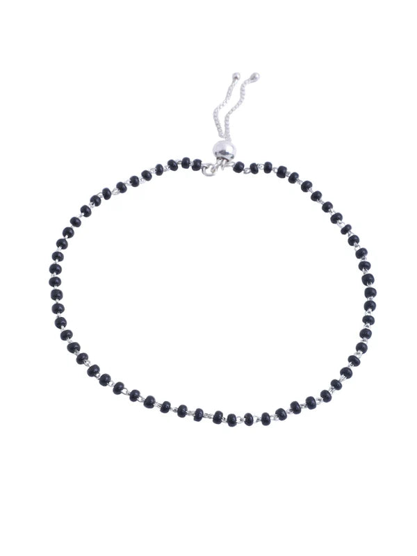 Black Beads 925 Sterling Silver Anklet For Women