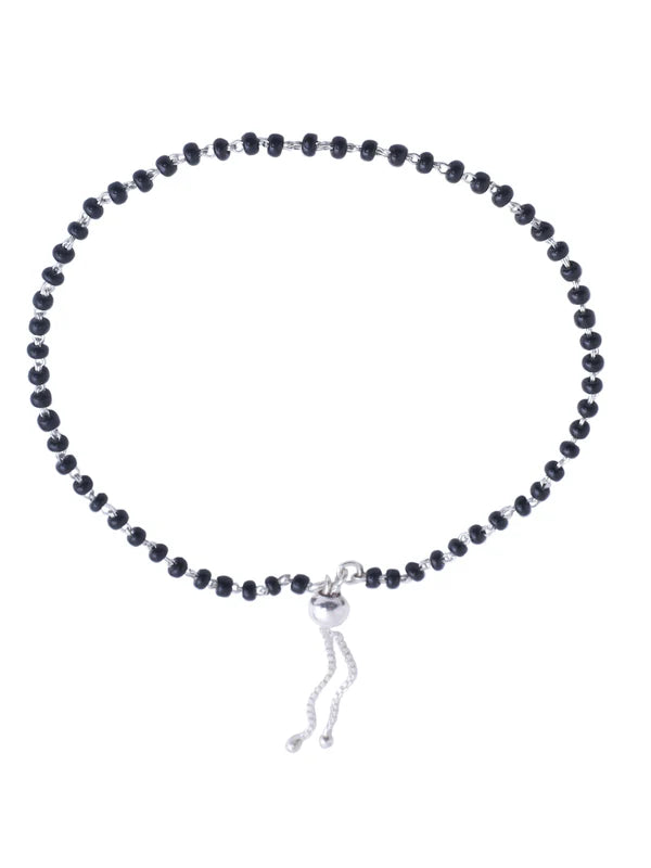 Black Beads 925 Sterling Silver Anklet For Women