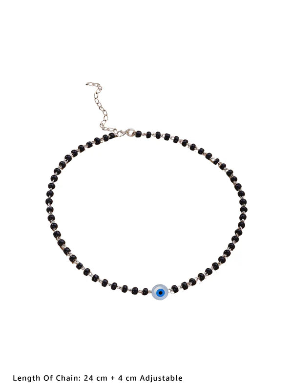 925 Sterling Silver Evil Eye Black Beads Anklet For Women