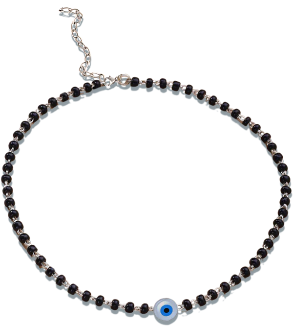 925 Sterling Silver Evil Eye Black Beads Anklet For Women